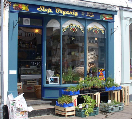 front of Great Oak Foods shop in Llanidloes